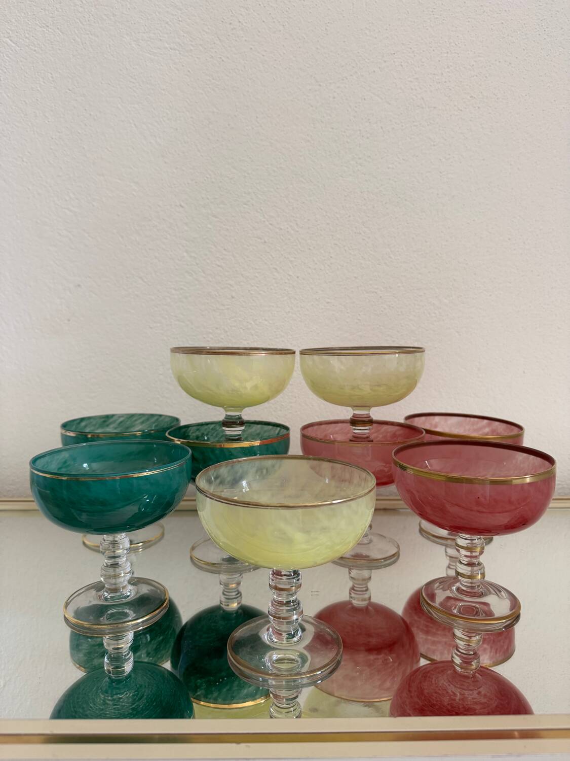 Multi-colored Venetian crystal ice cream cups