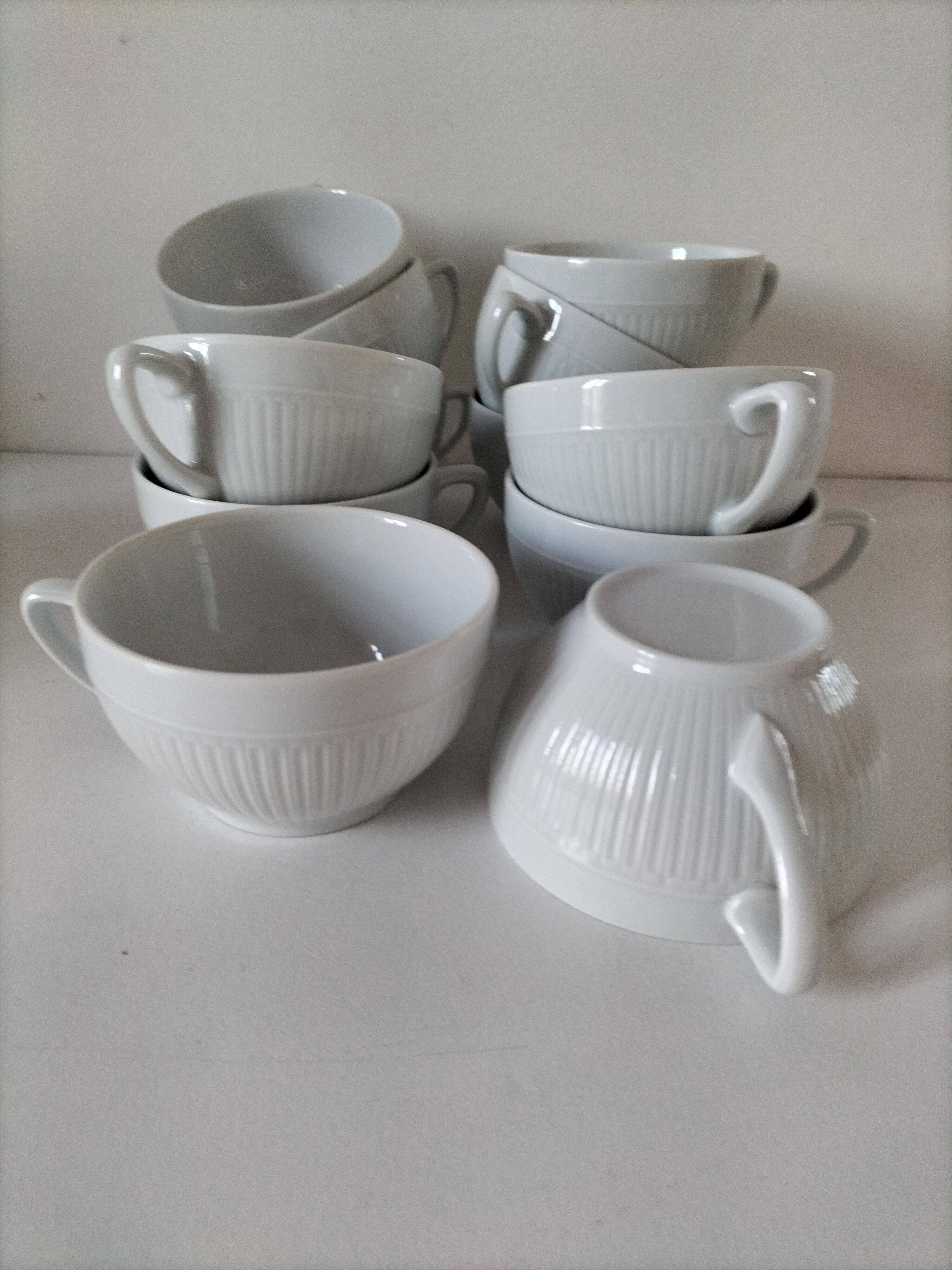 12 White Porcelain Cups