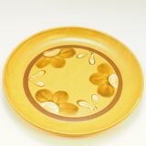 Set of 9 flat plates in sarreguemines stoneware decoration stylized flowers brown and white