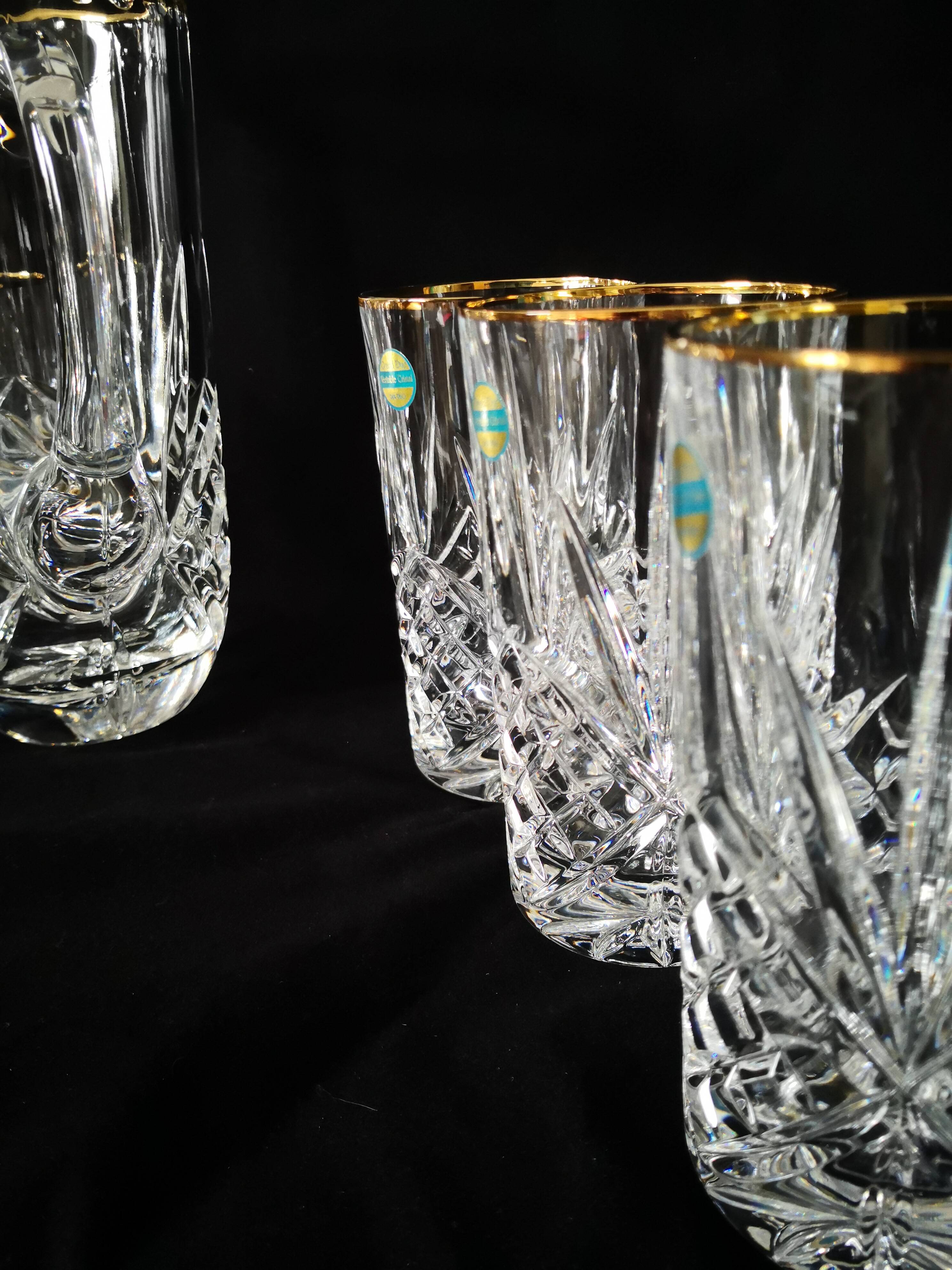 lemonade service, pitchers and glasses, in Lorraine crystal, the Grand Dukes, gold border