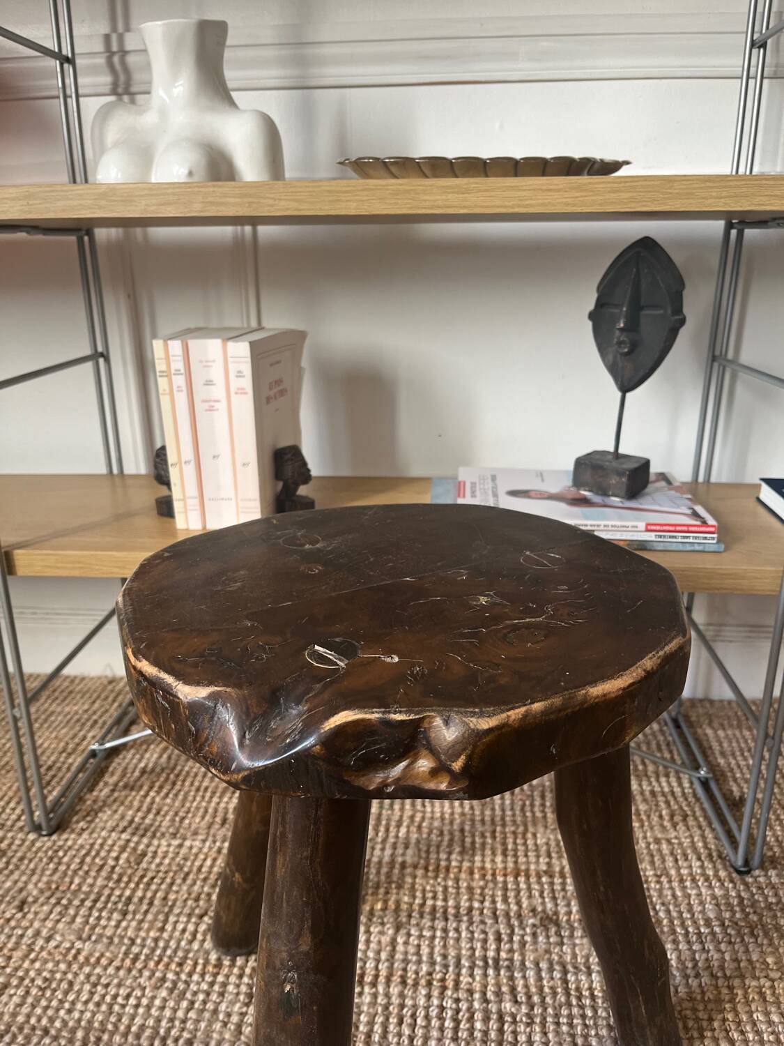 Brutalist wooden tripod stool