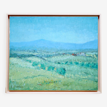 Green and blue hills, oil on canvas signed