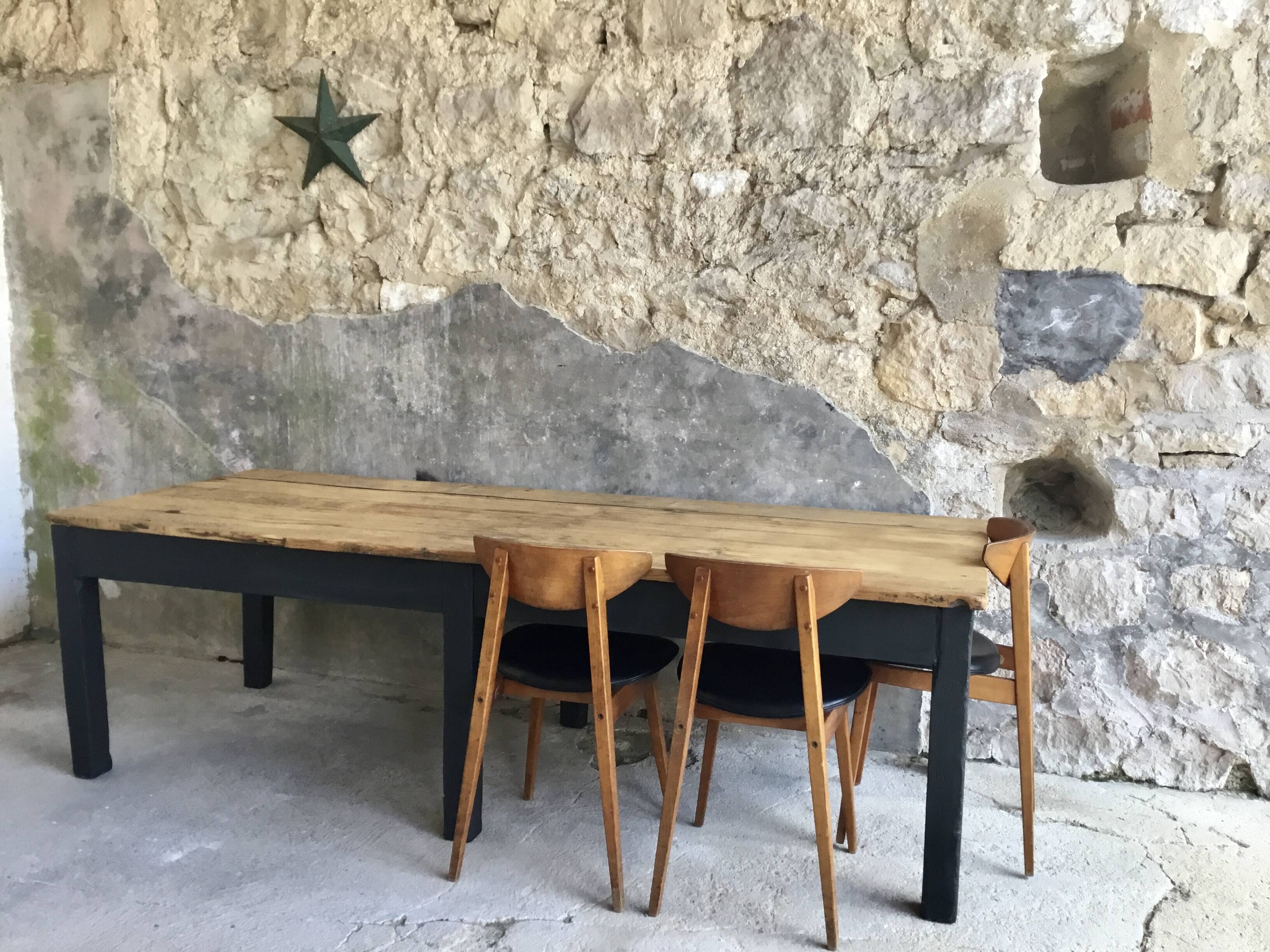 Farm table 230 cm - black base - early 20th century