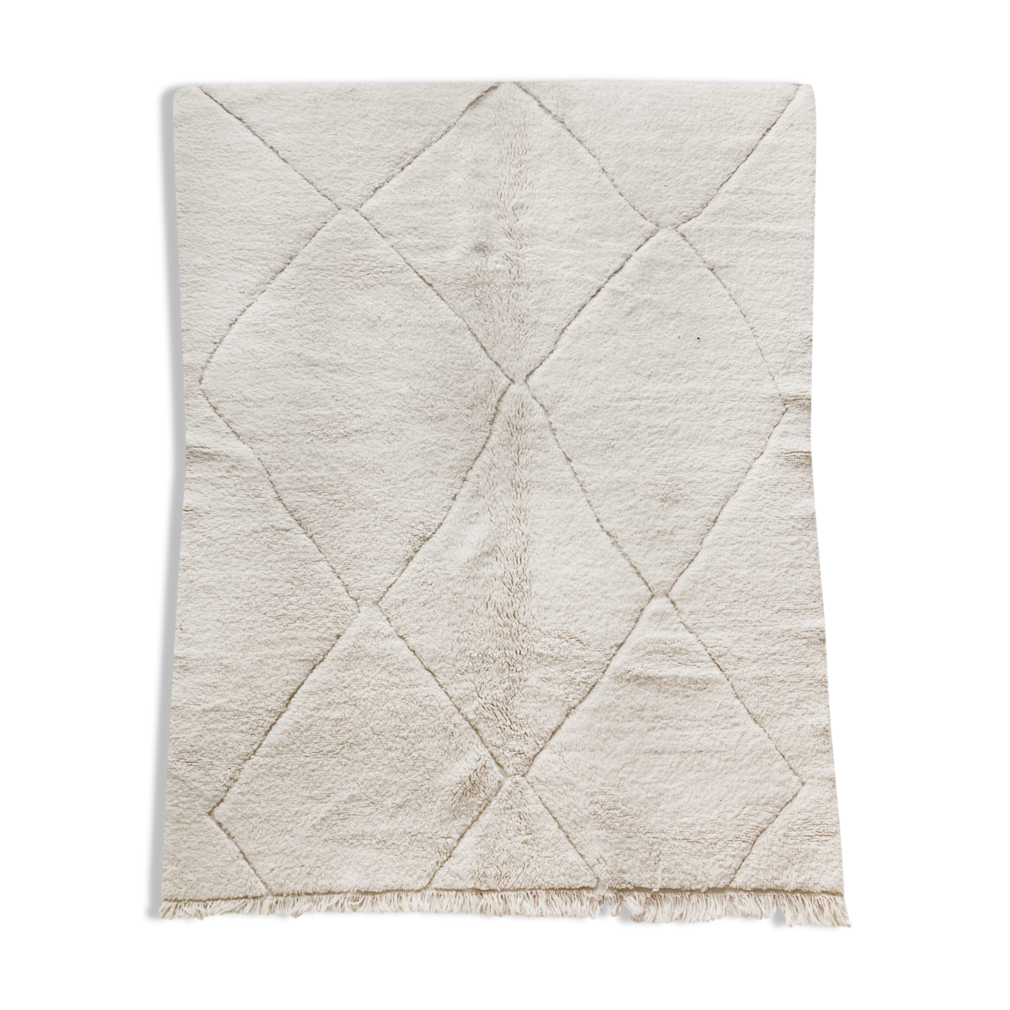 Moroccan Berber carpet Beni ouarain ecru plain with engraved diamonds 285x200cm