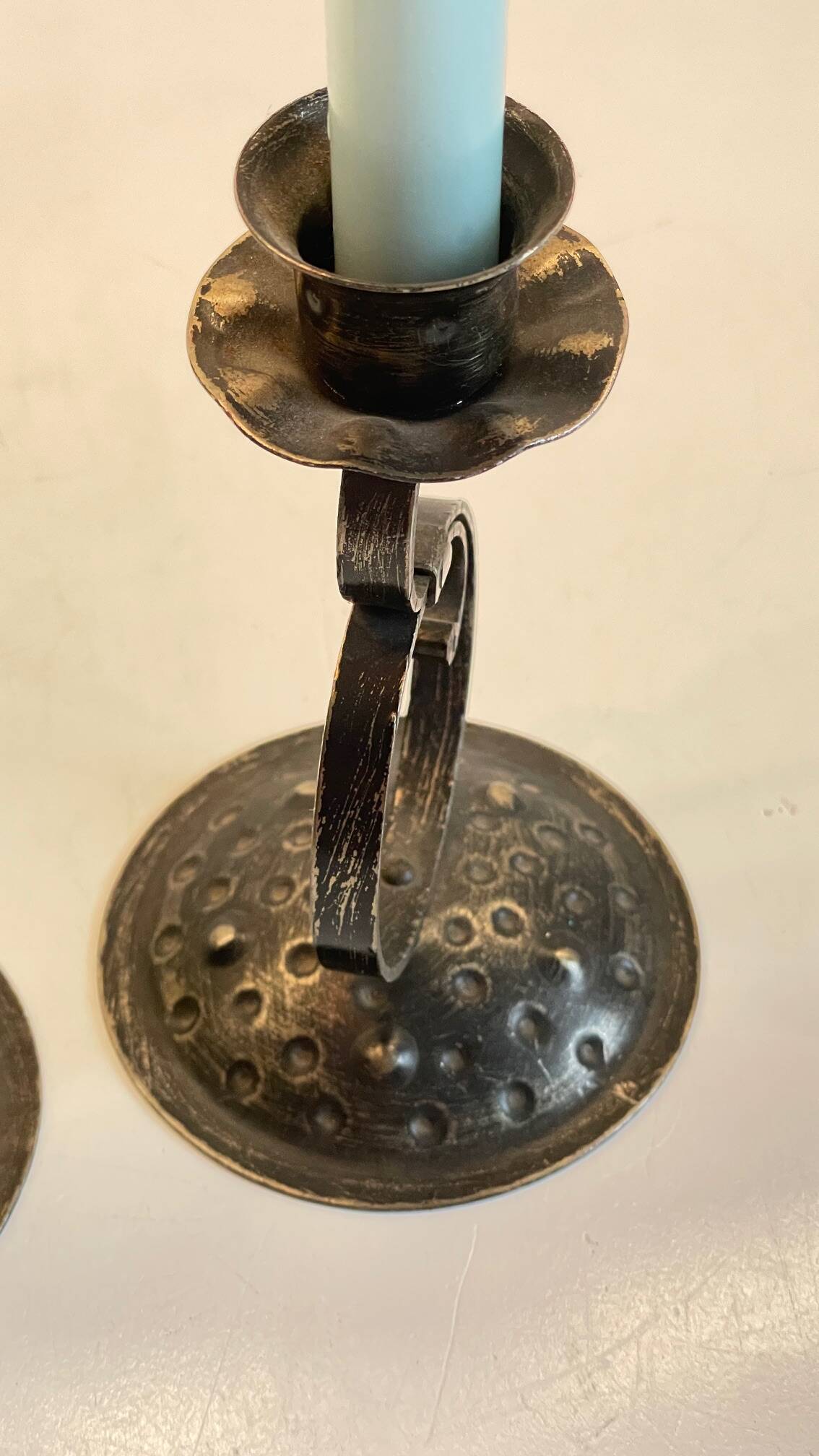 Vintage Black Patina Metal Candlesticks