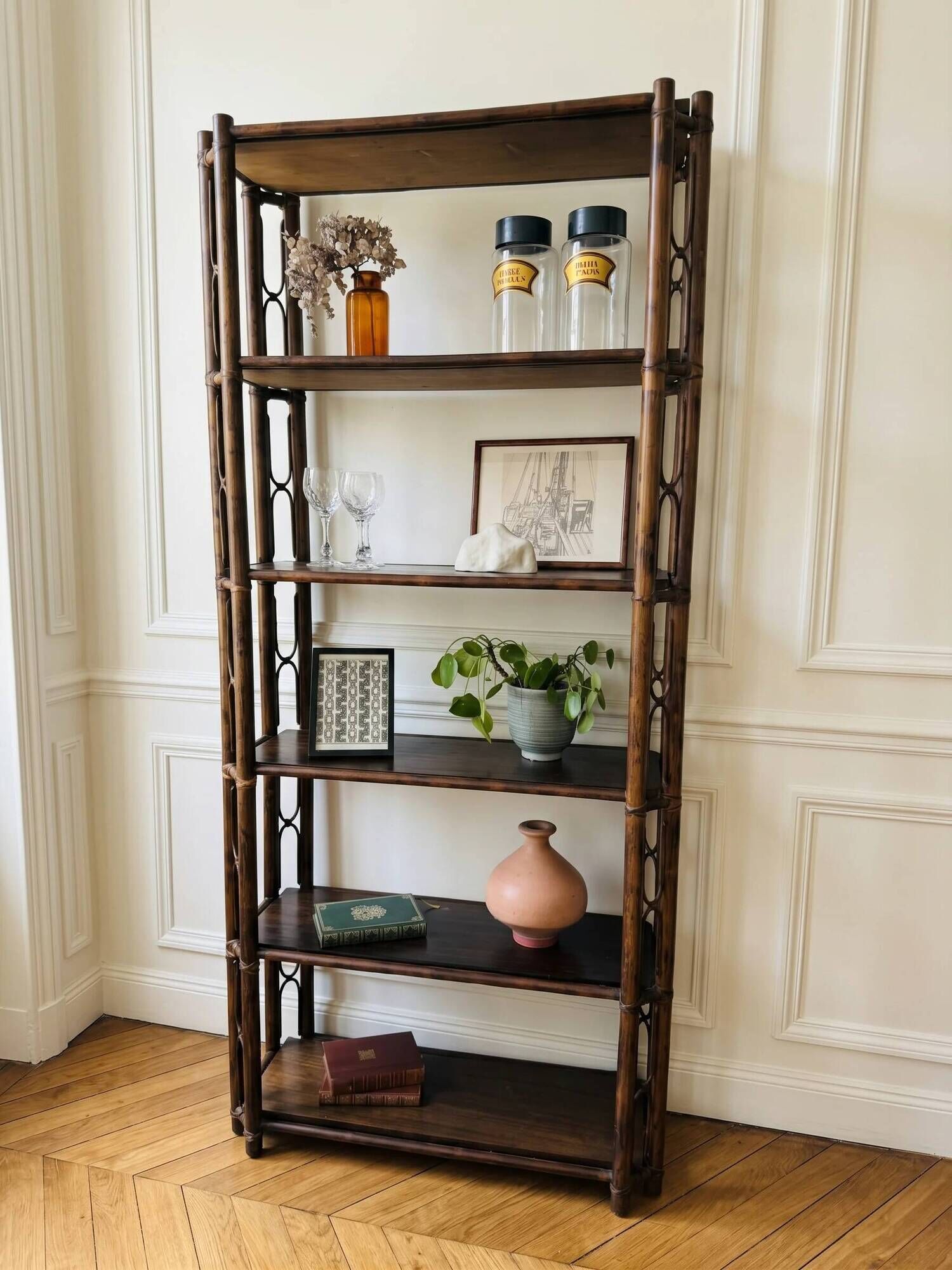 Large vintage rattan shelf/bookcase