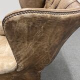 Xixth century  english georgian cigar leather wingback library chairs