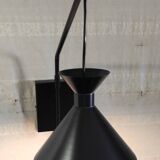 Applique avec potence articulée et abat-jour diabolo en métal noir
