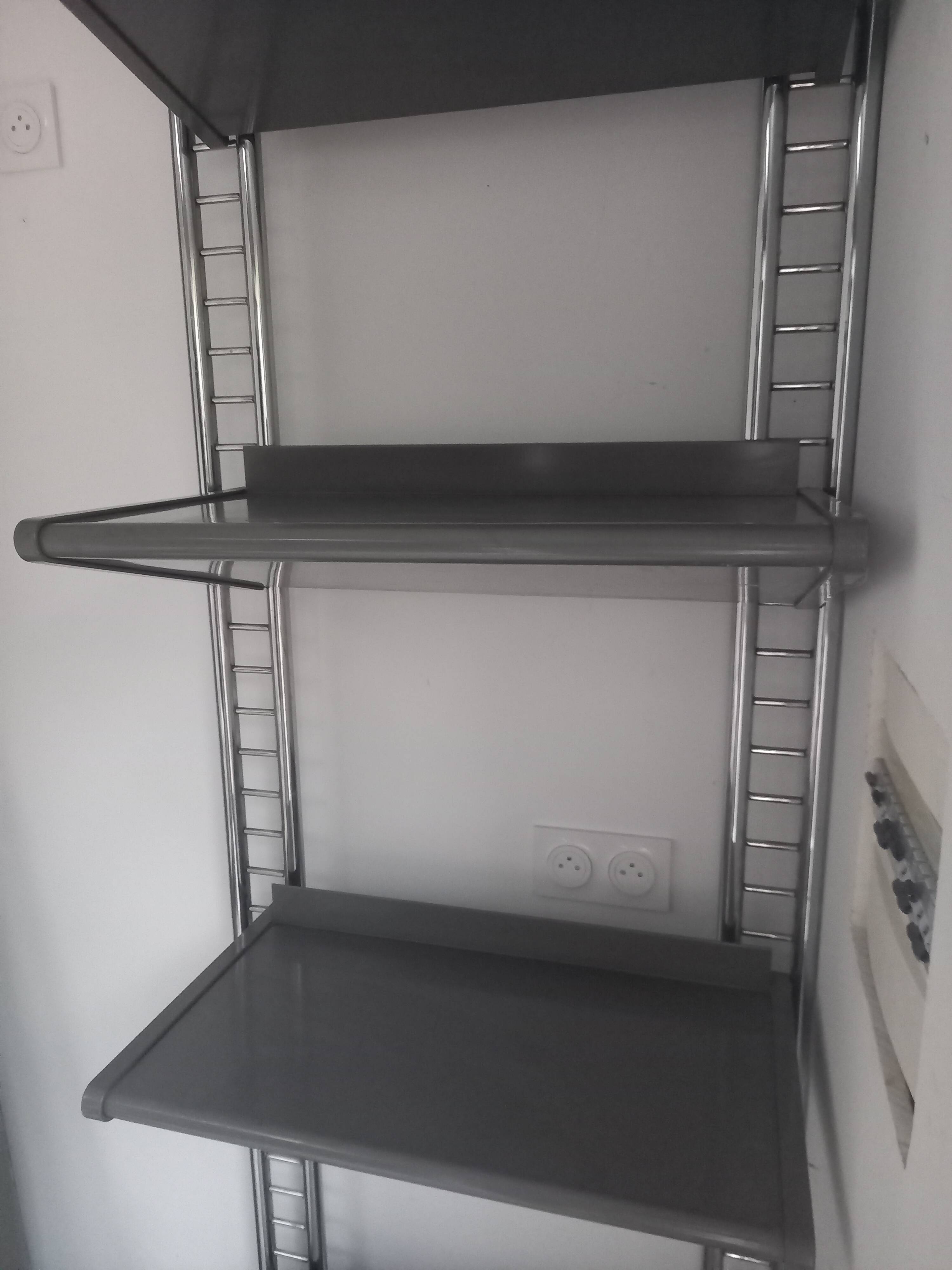 Grande étagère murale chrome design alu et métal 1970 industriel 220cm