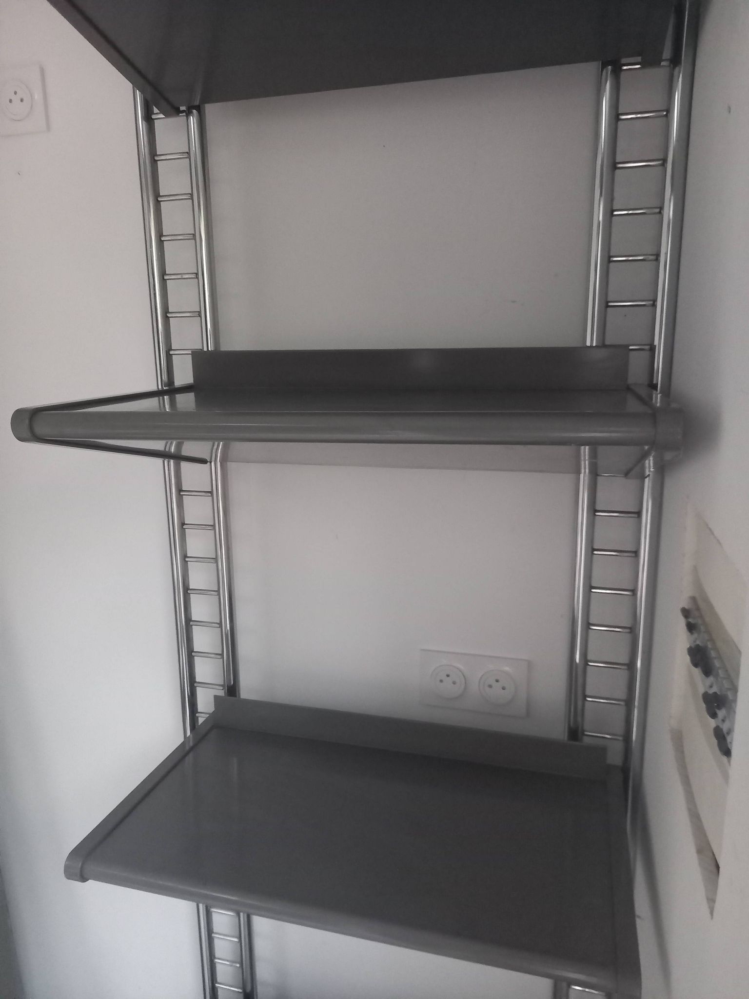 Large chrome wall shelf, aluminium and metal, 1970s industrial, 220cm.