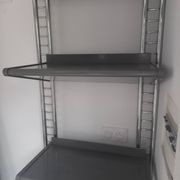 Large chrome wall shelf, aluminium and metal, 1970s industrial, 220cm.