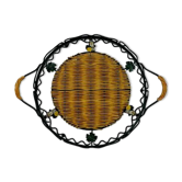 Round metal tray and glass decoration wine and vines