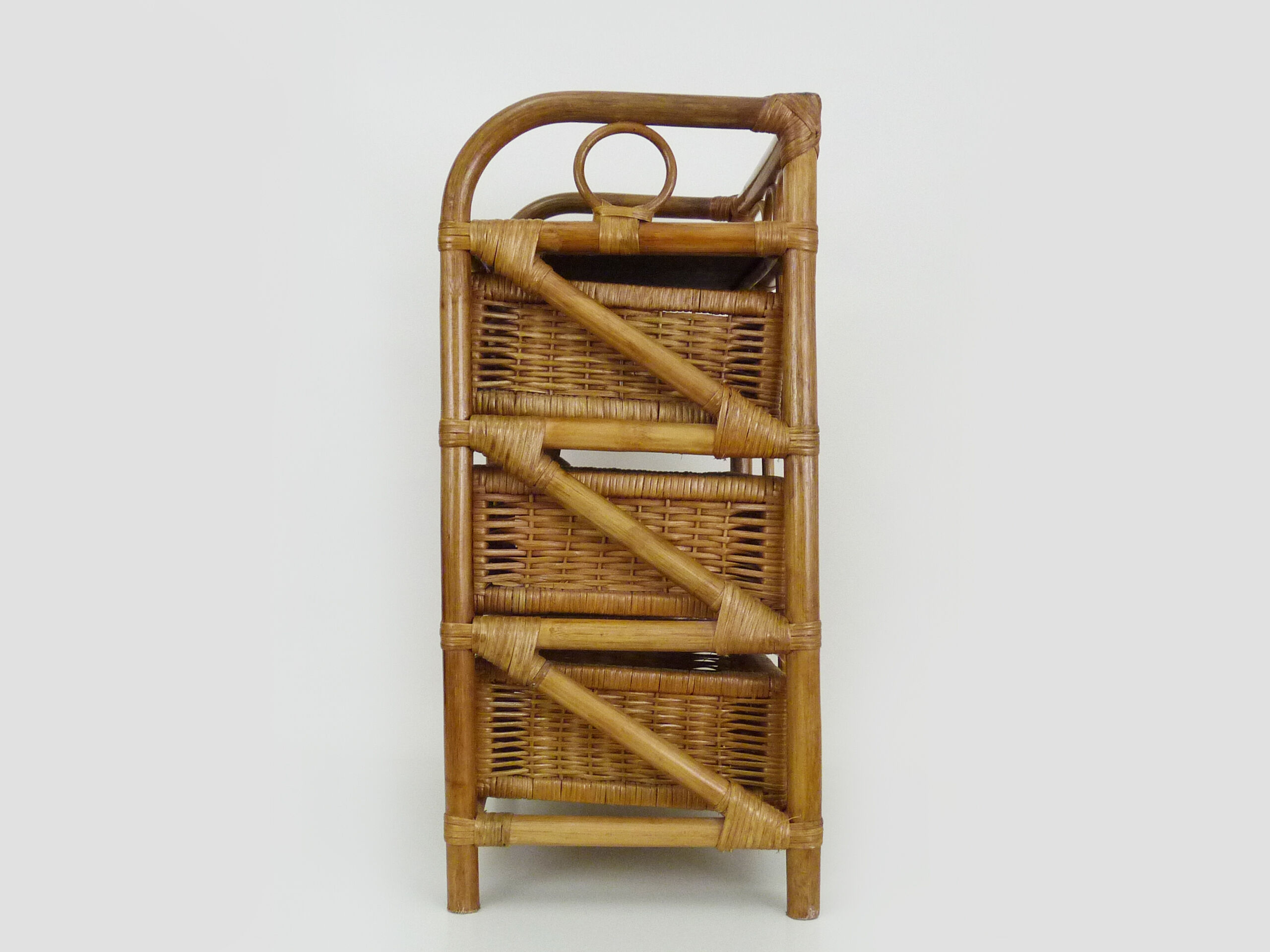 Vintage wicker rattan storage cabinet with 3 drawers