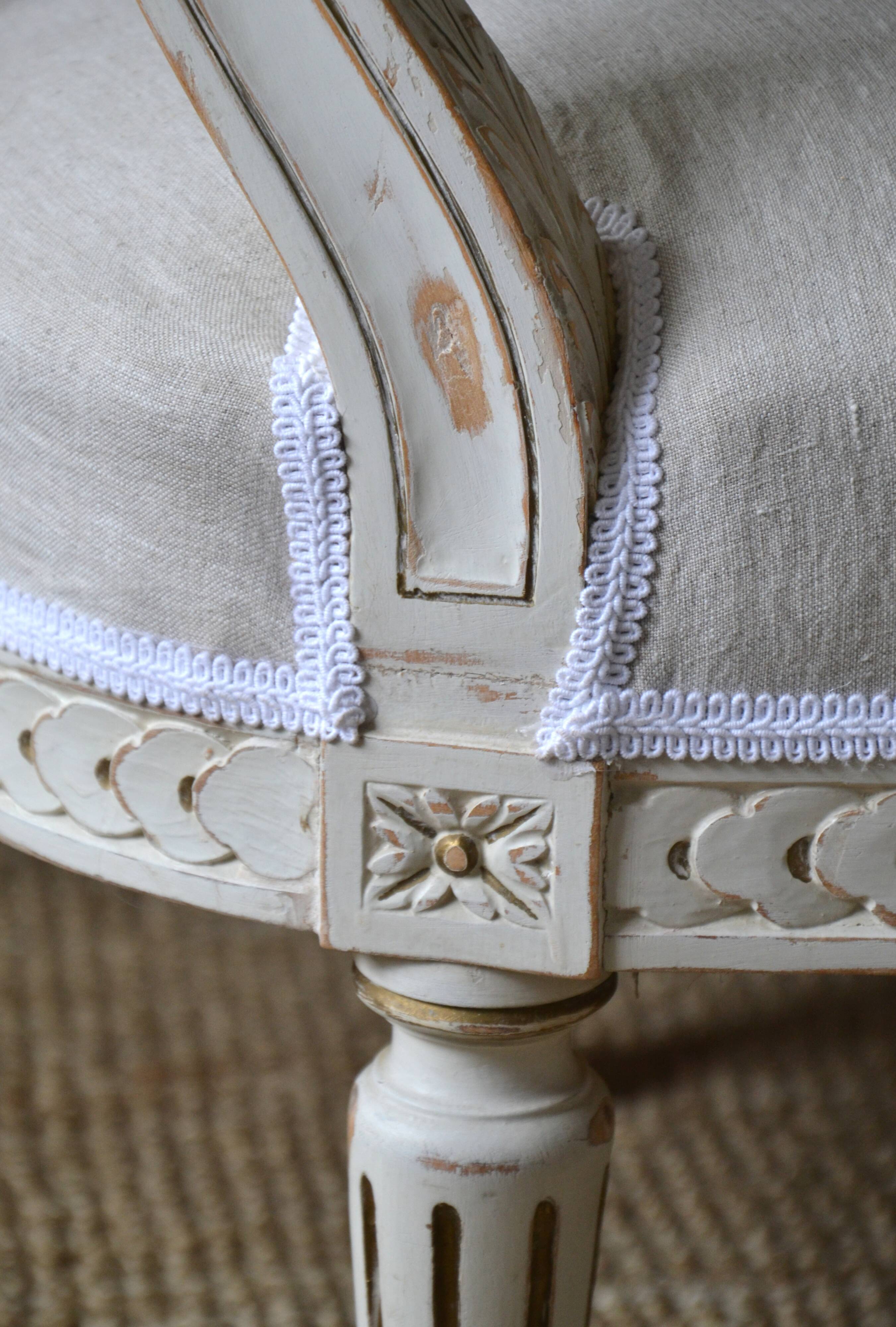 Swedish gustavian sofa white pastel and linen, 19th century