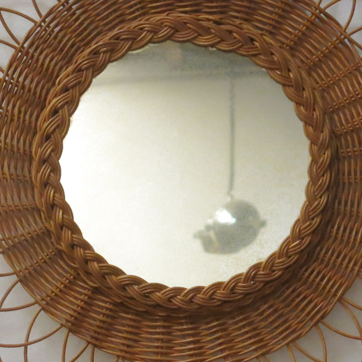 Round wicker rattan mirror 48cm