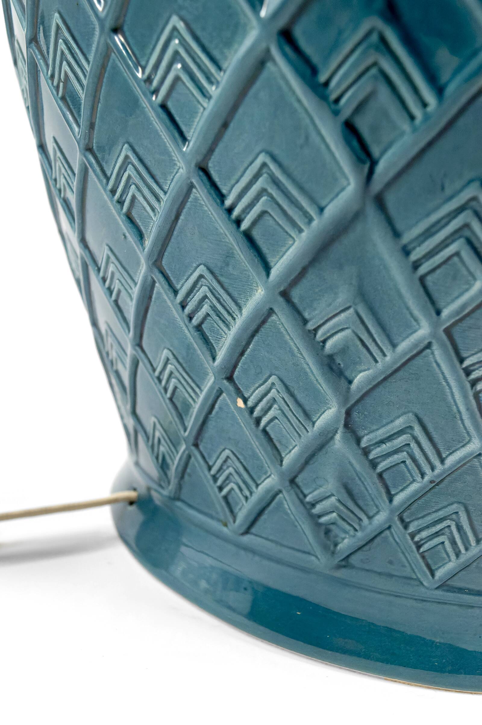 blue ceramic lamp, France, 1950s