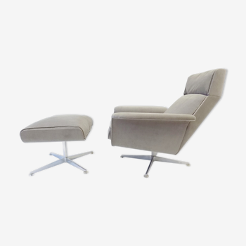 Fauteuil Kaufeld Siesta 62 gris avec ottoman de Jacques Brule