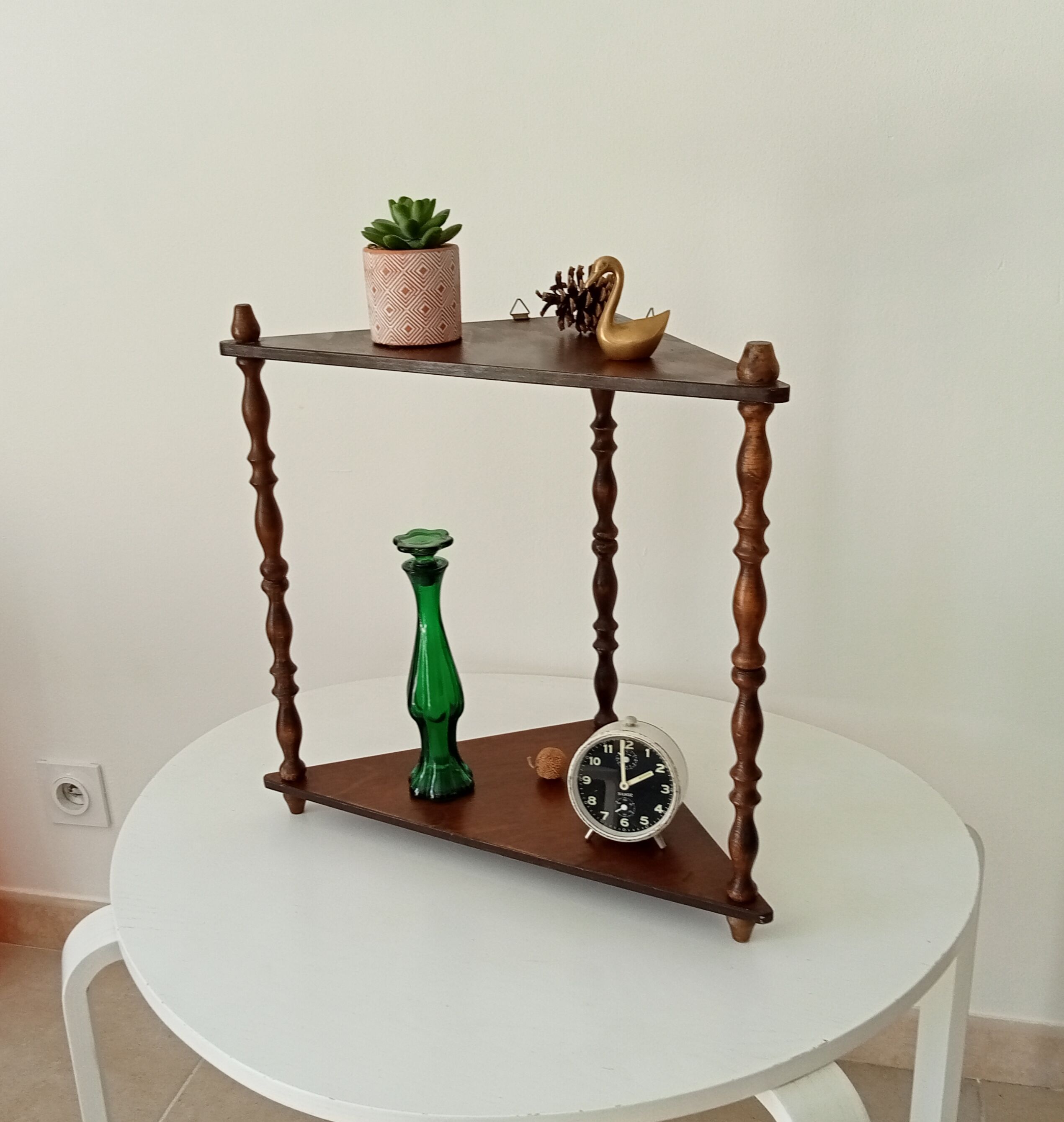 Vintage turned wood wall shelf