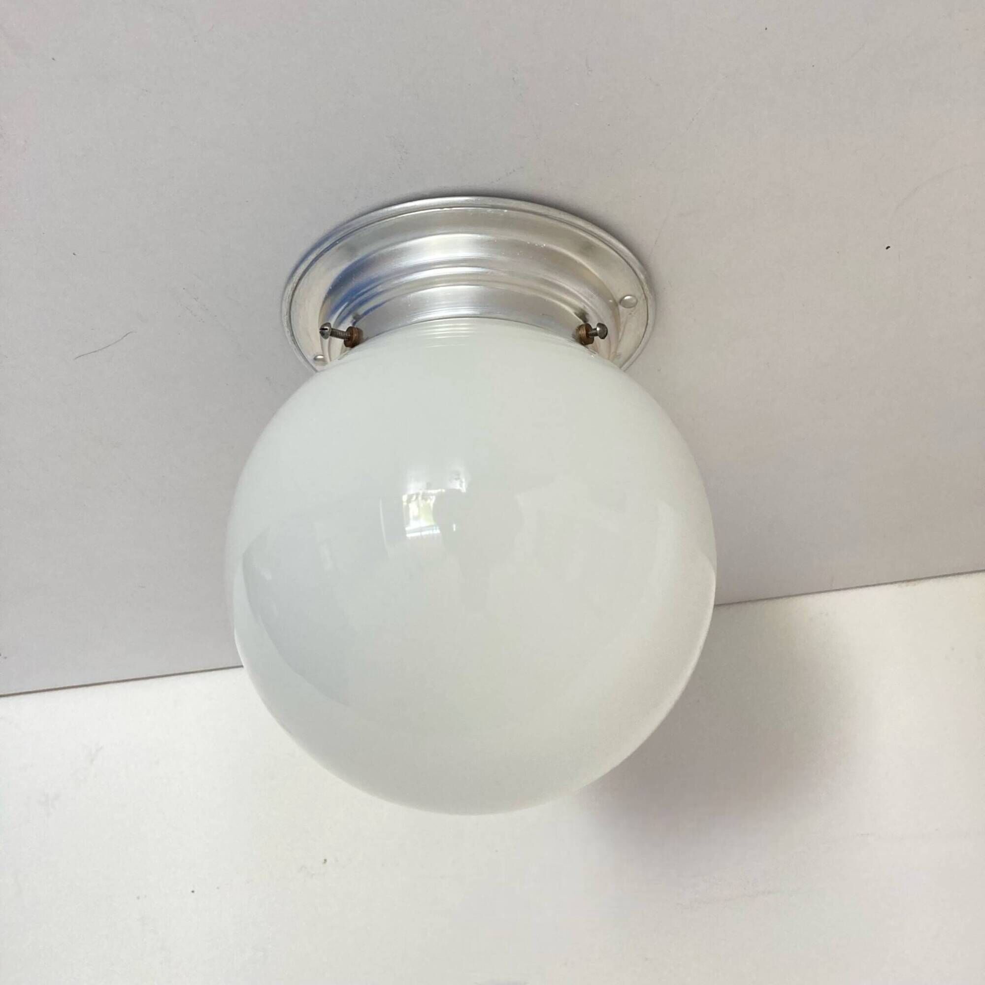 Old globe in opaline vintage wall or ceiling light diameter 15 cm and aluminum base LAMP-7127