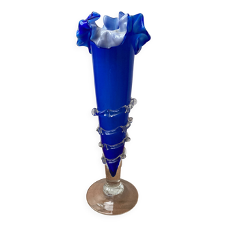 Murano cobalt blue vase with ruffled edge