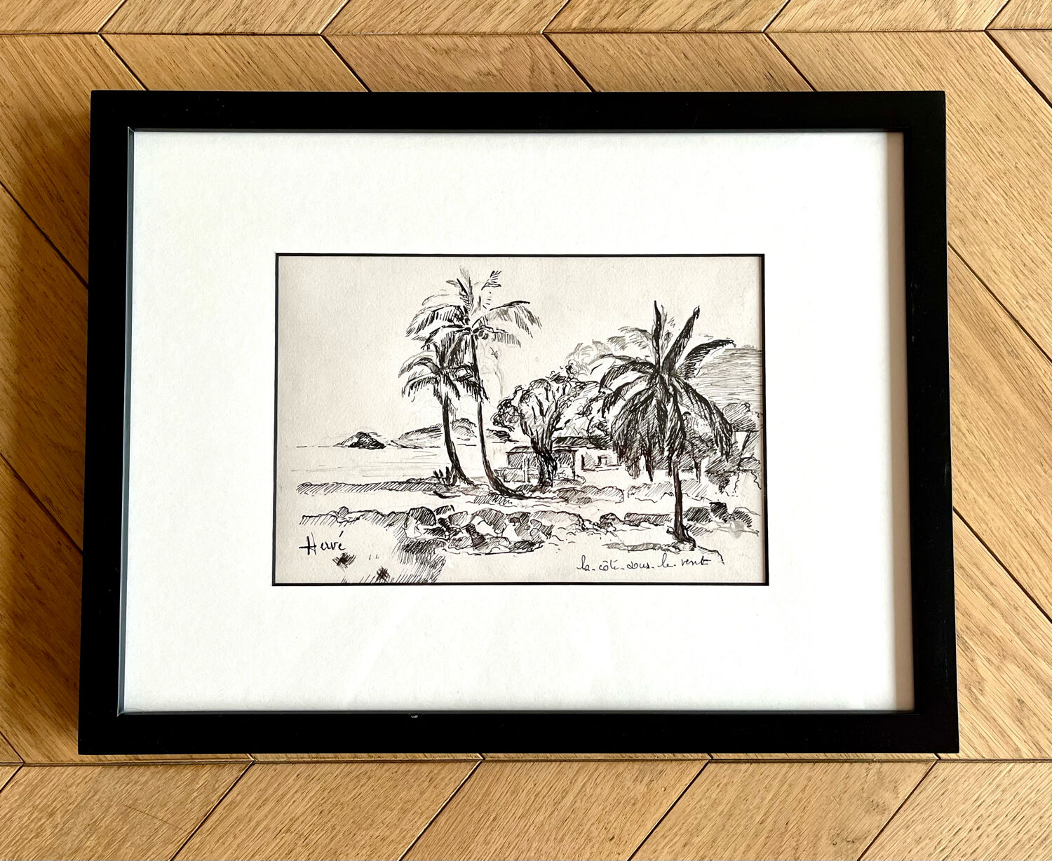 Ink drawing, The leeward coast, Jeannine Hervé