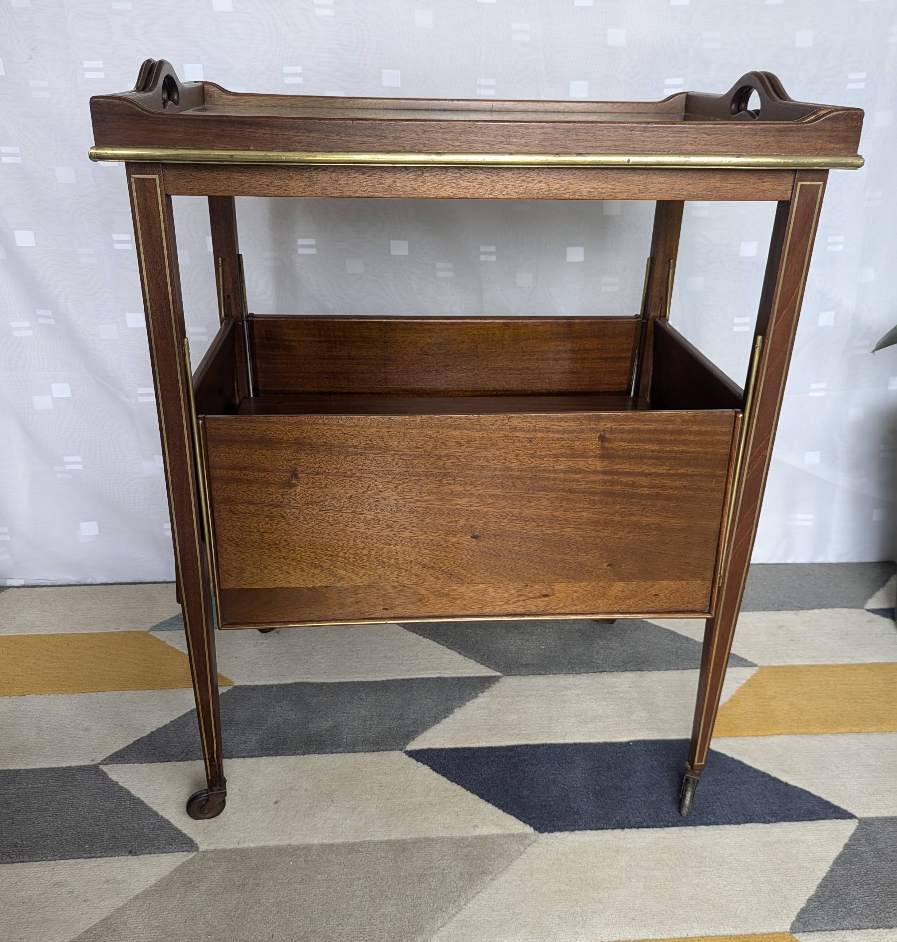 Table à thé 1900 art nouveau acajou laiton meuble ancien desserte