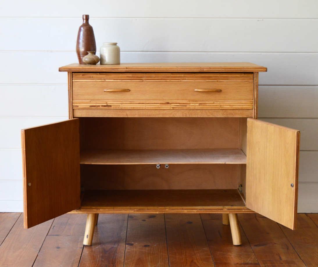 Rattan and wood sideboard from the 50s