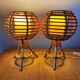 Paire de lampes boules en rotin 60-70