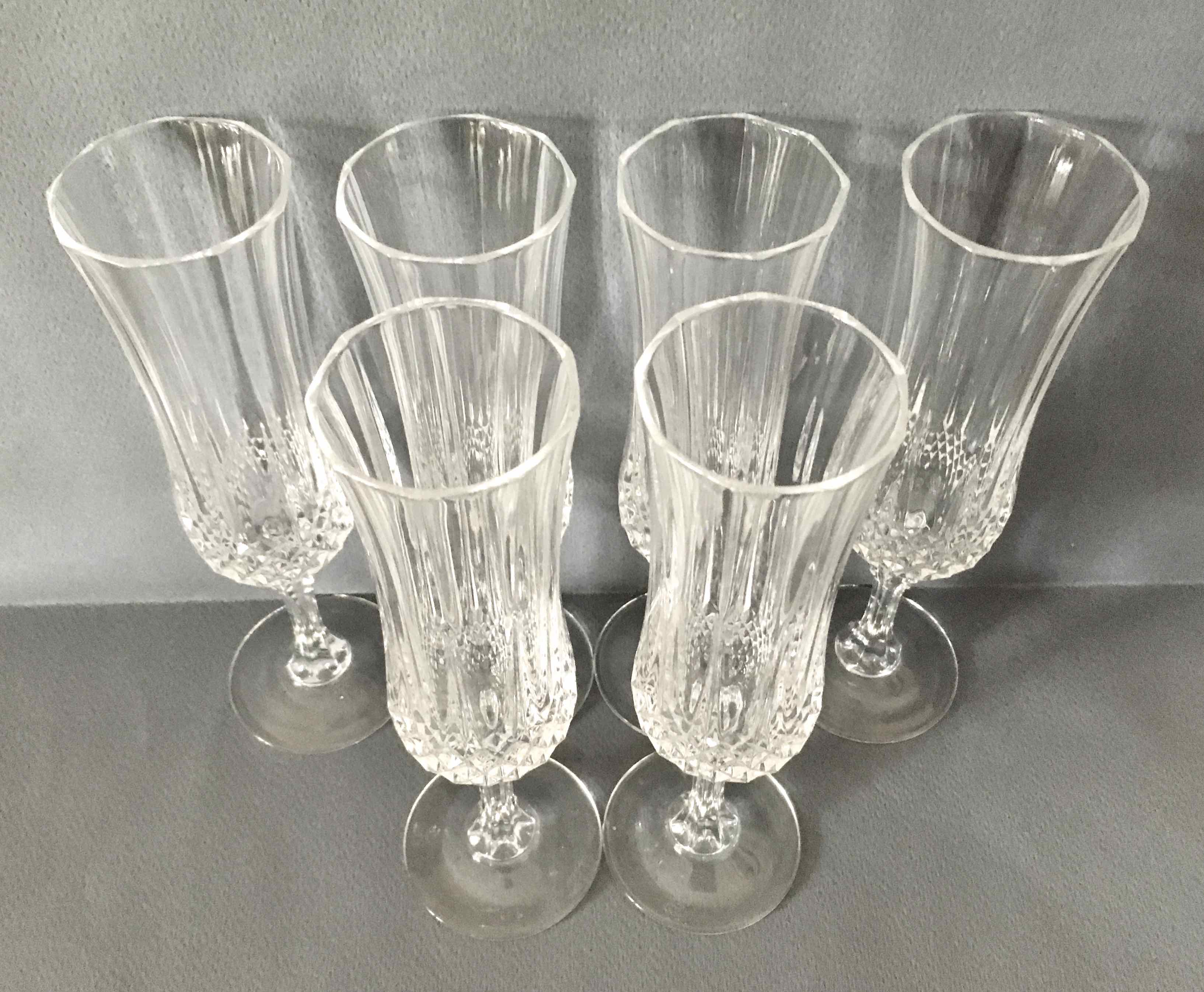 Set of 6 crystalline champagne flutes cut
