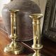 Pair brass candle holders with pusher