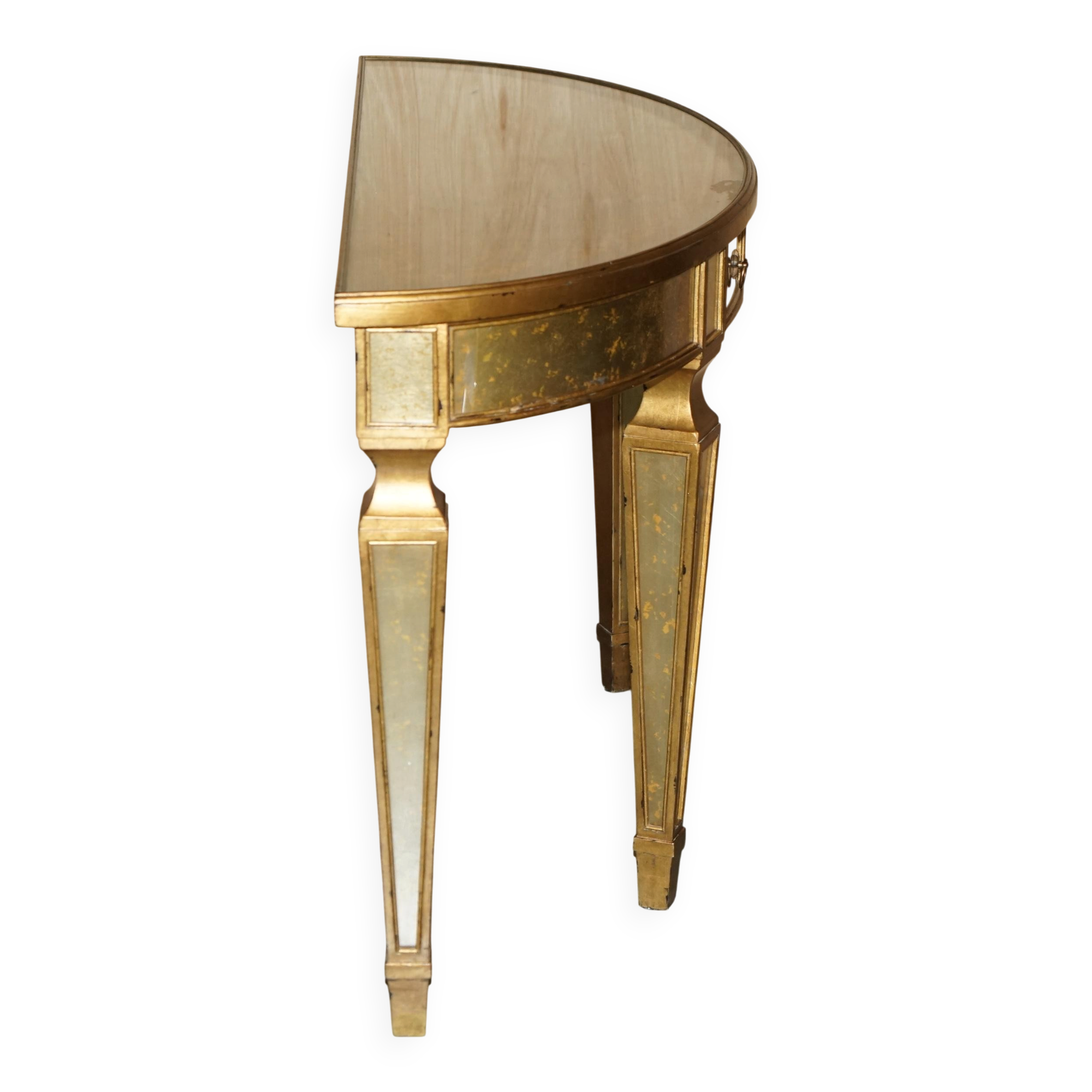 Console demi-lune Eglomise Theodore Alexander finition dorée