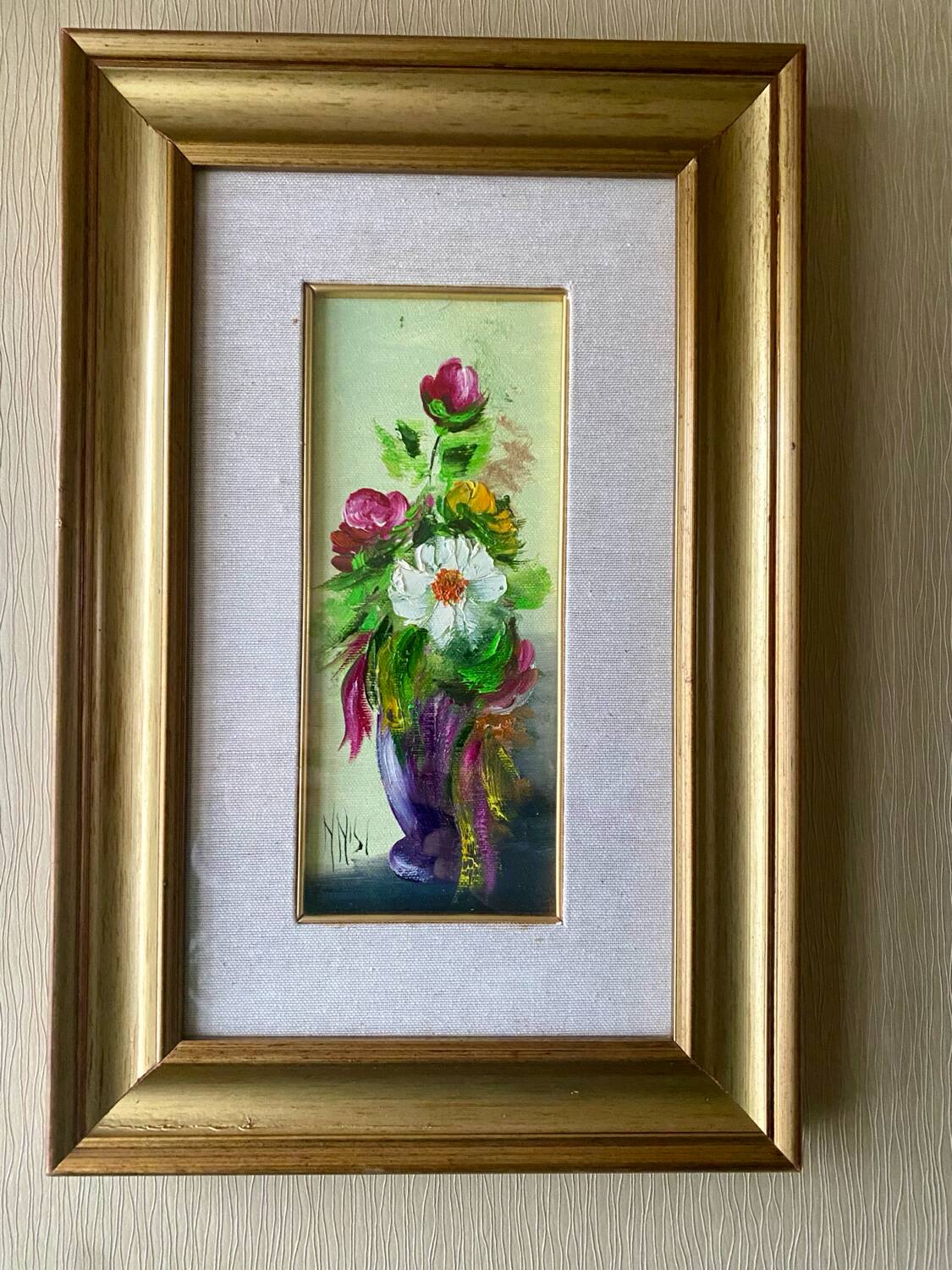 Oil on Vintage Panel - Flower Bouquet by NNISI - 27 x 40 cm