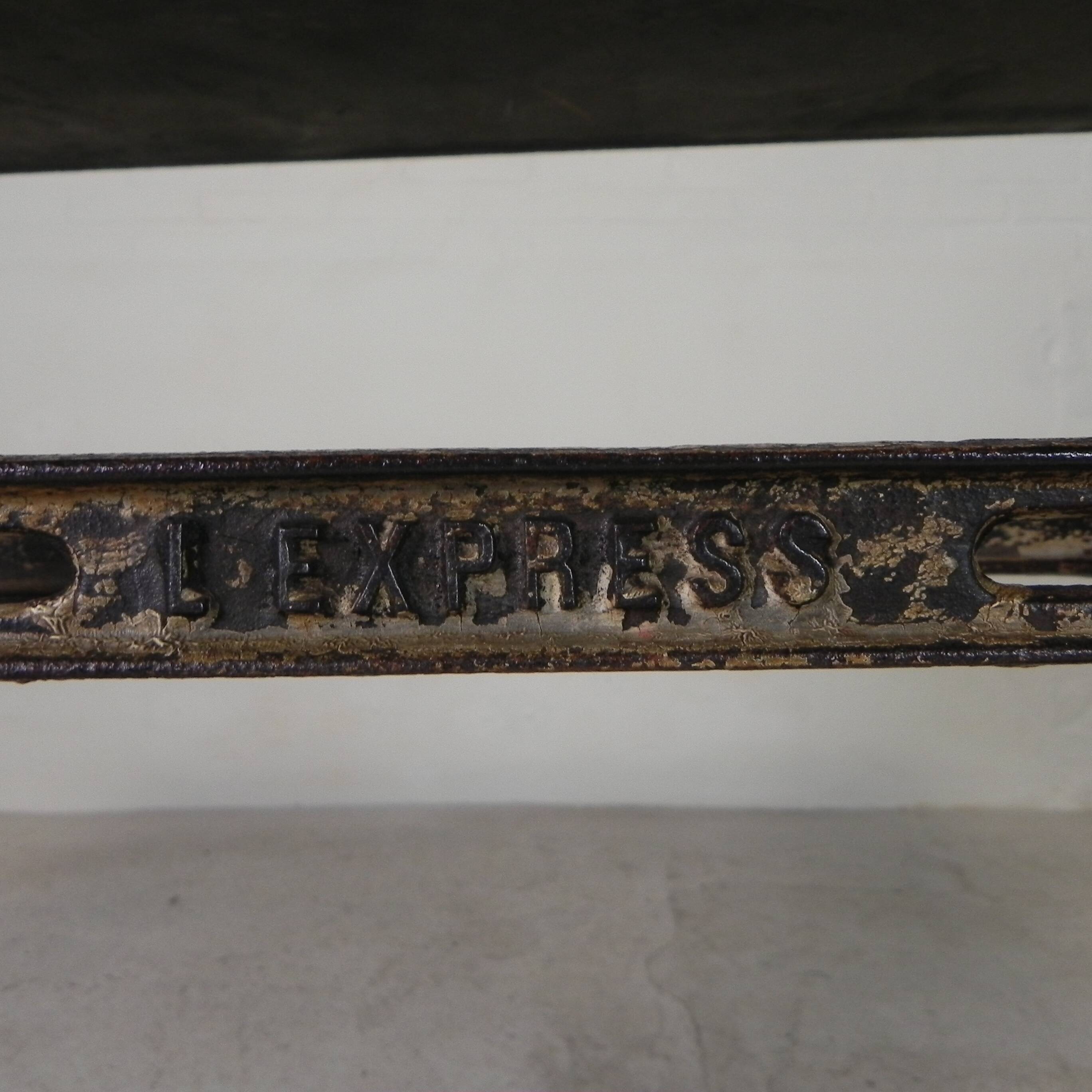 Industrial table, garden table with hard stone slab on cast iron frame, 1930s
