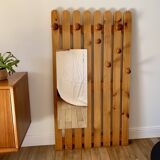 cloakroom coat rack mirror in blond pine 70s-80s