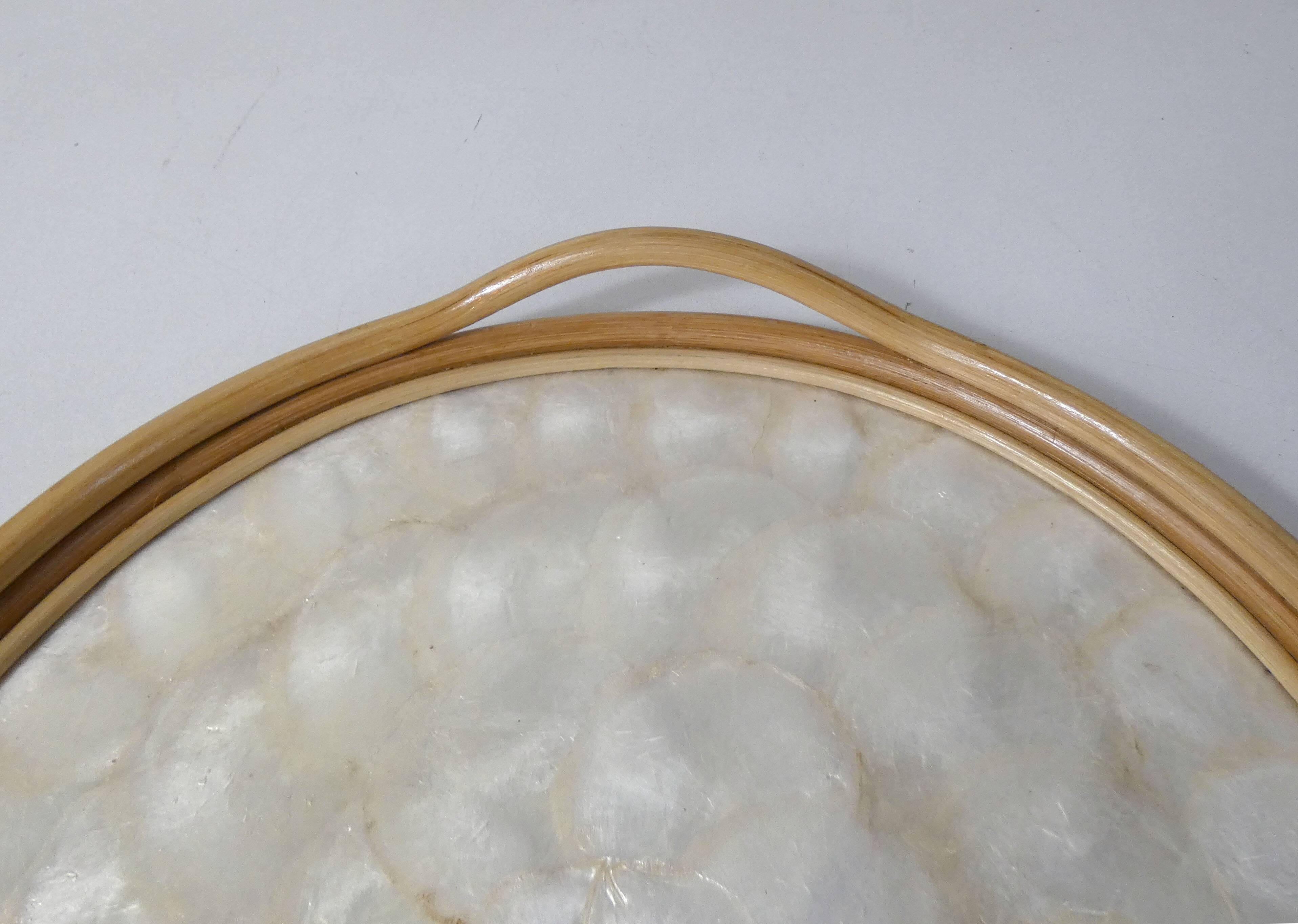 round rattan and mother-of-pearl tray