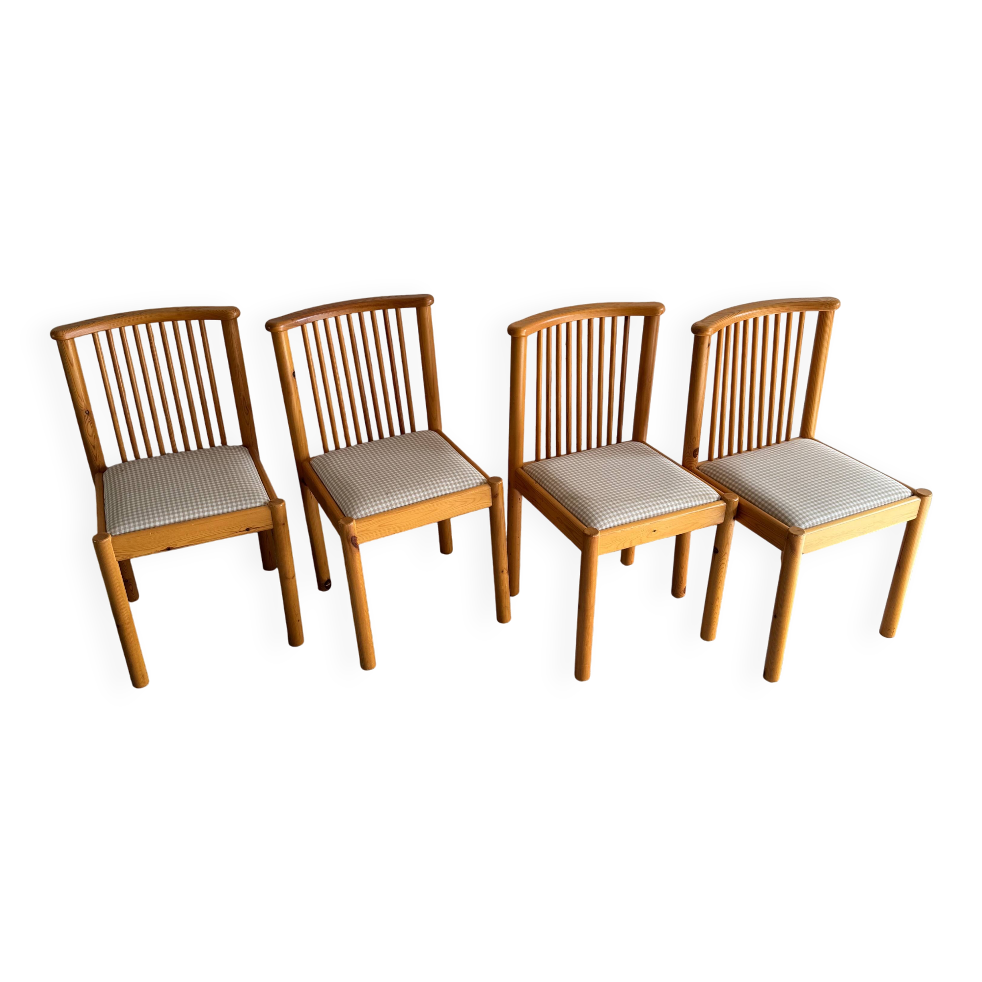 Set of 4 Scandinavian light wood dining chairs with beige polyester upholstered seats