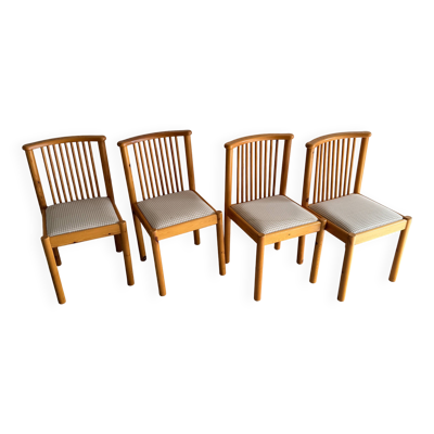 Ensemble de 4 chaises de salle à manger scandinaves en bois clair avec assises rembourrées en polyester beige