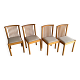 Set of 4 Scandinavian light wood dining chairs with beige polyester upholstered seats