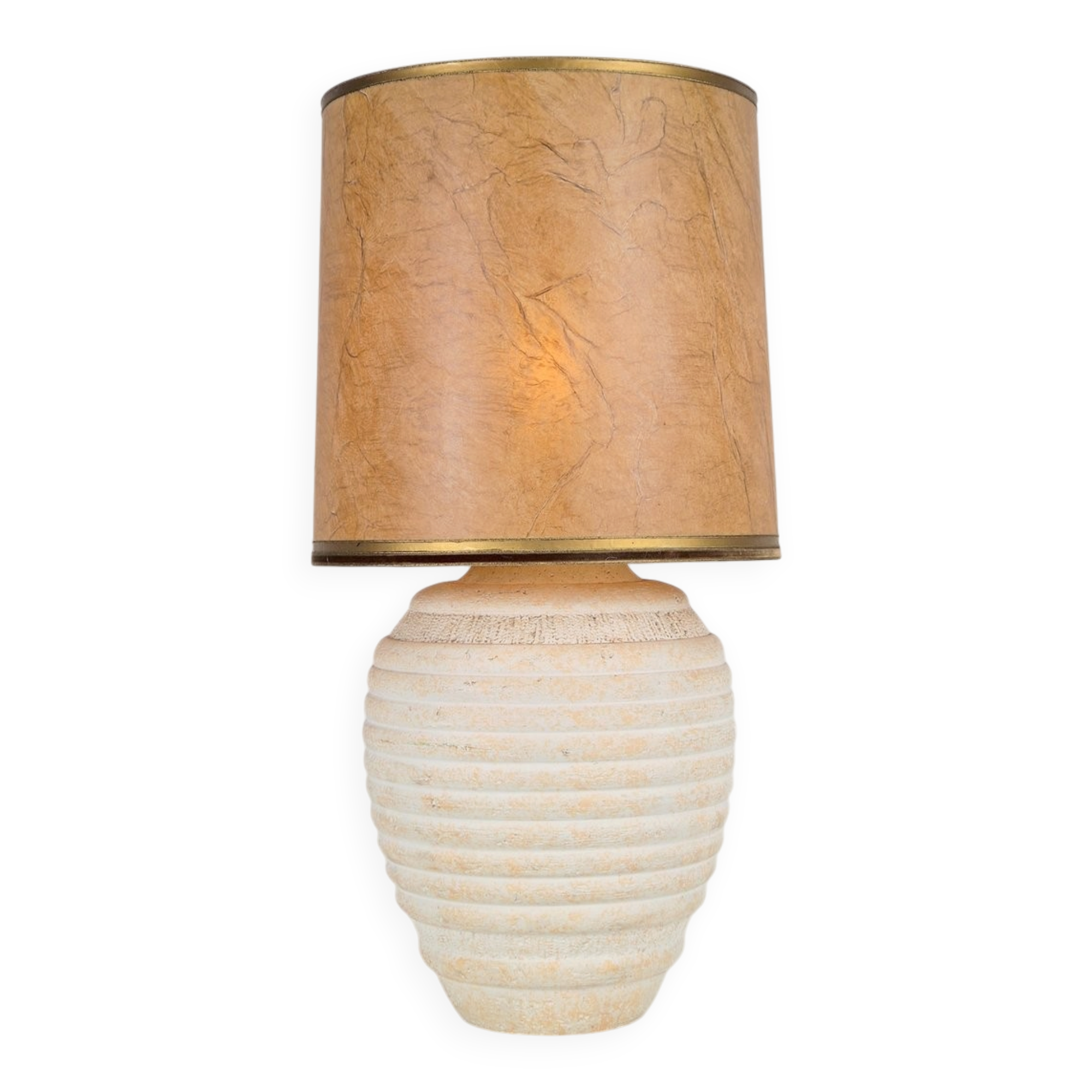 Vintage Organic Ribbed Plaster Table Lamp, 1970s
