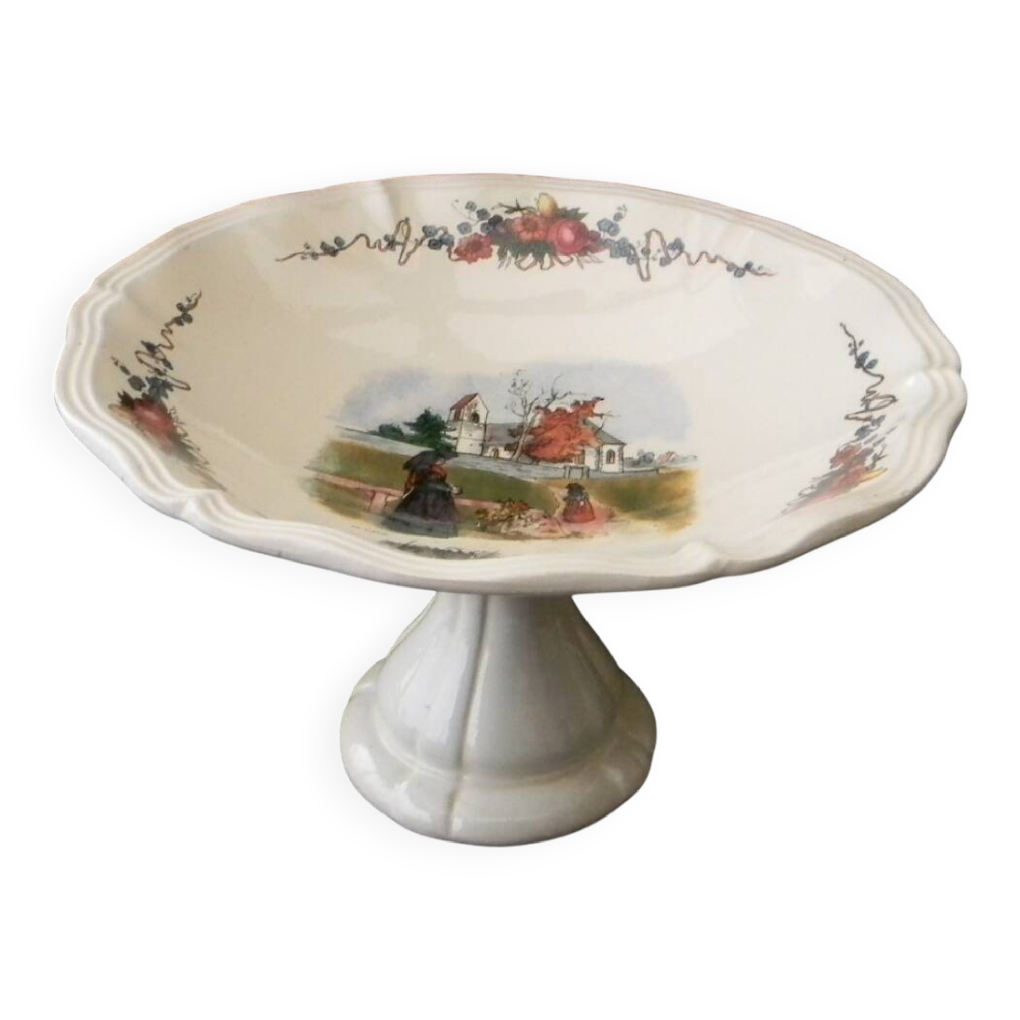 Fruit bowl, earthenware compote dish DIGOIN SARREGUEMINES H. LOUX.