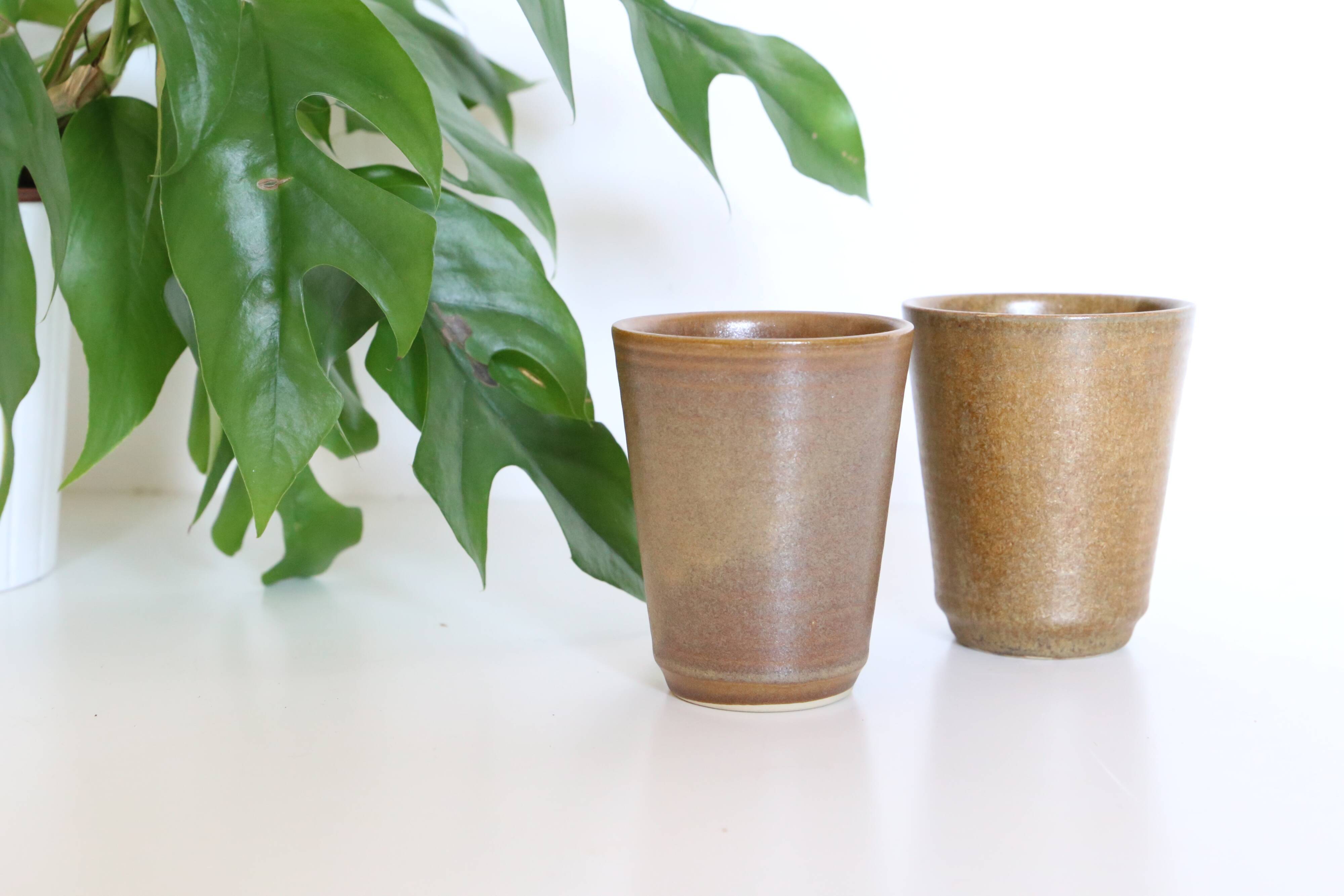 Set of 2 stoneware glasses, Digoin, vintage