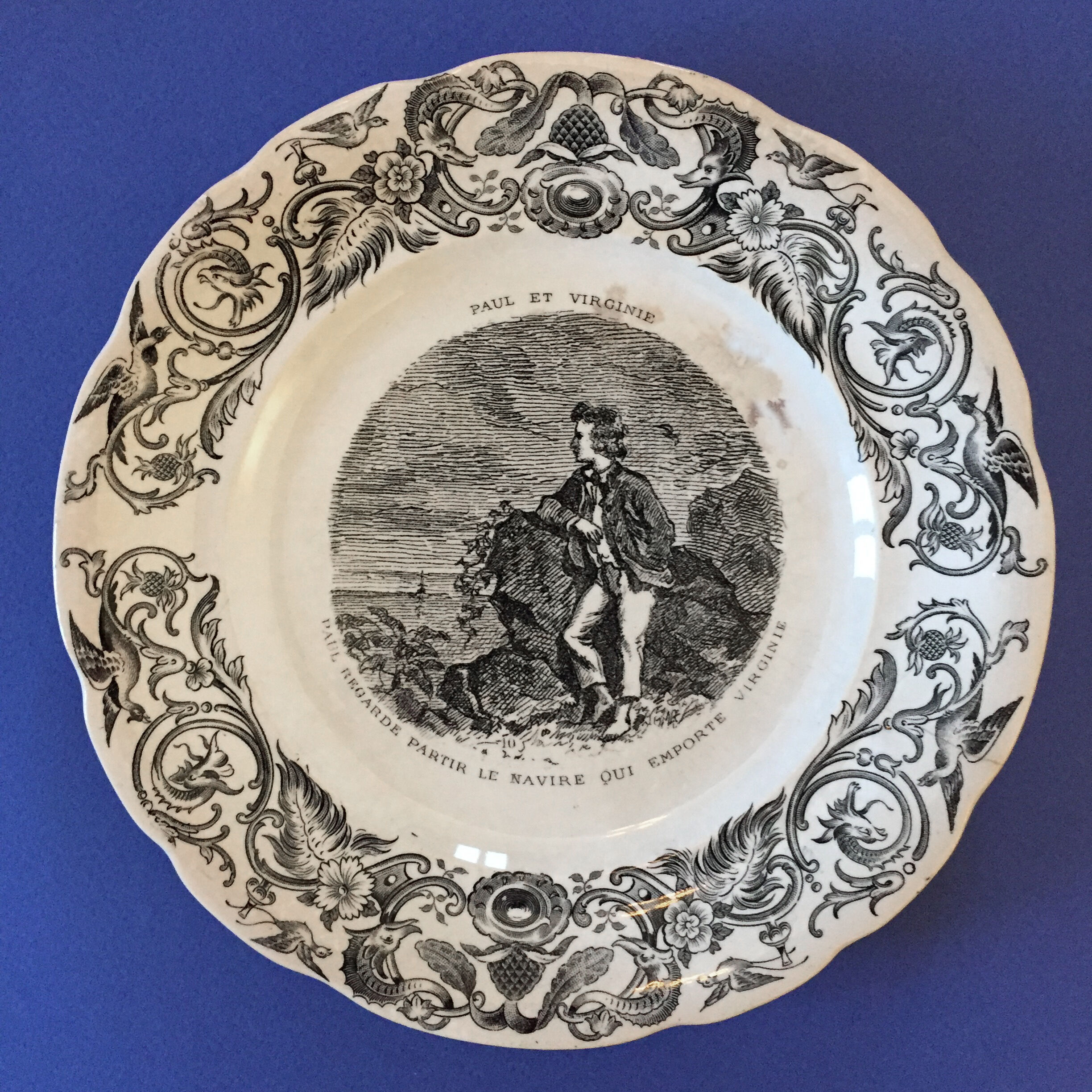 Set of 6 talking plates Sarreguemines "Paul and Virginie"