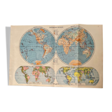 Old physical world map from 1945