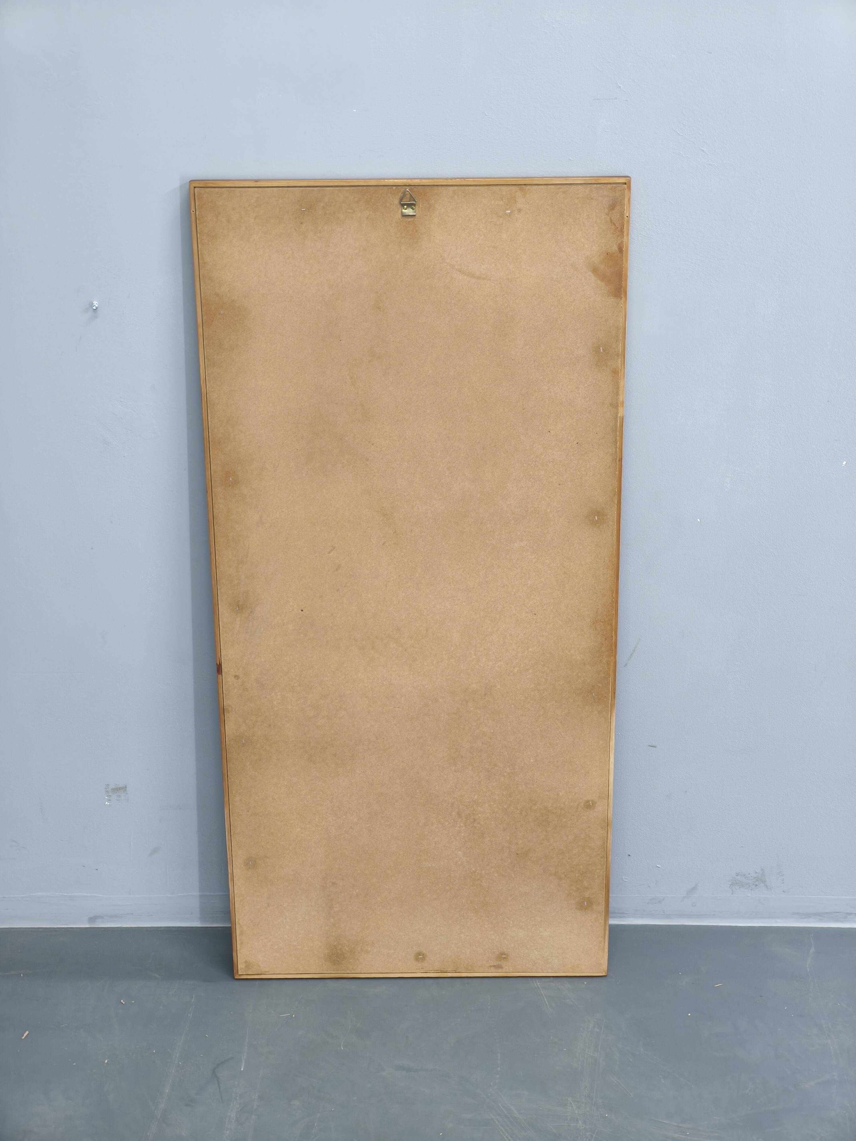 Danish Pine and Ceramic Tile Wall Mirror, 1960s