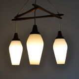 Scandinavian chandelier 3 opaline lights by Kristiansson for Luxus 50s