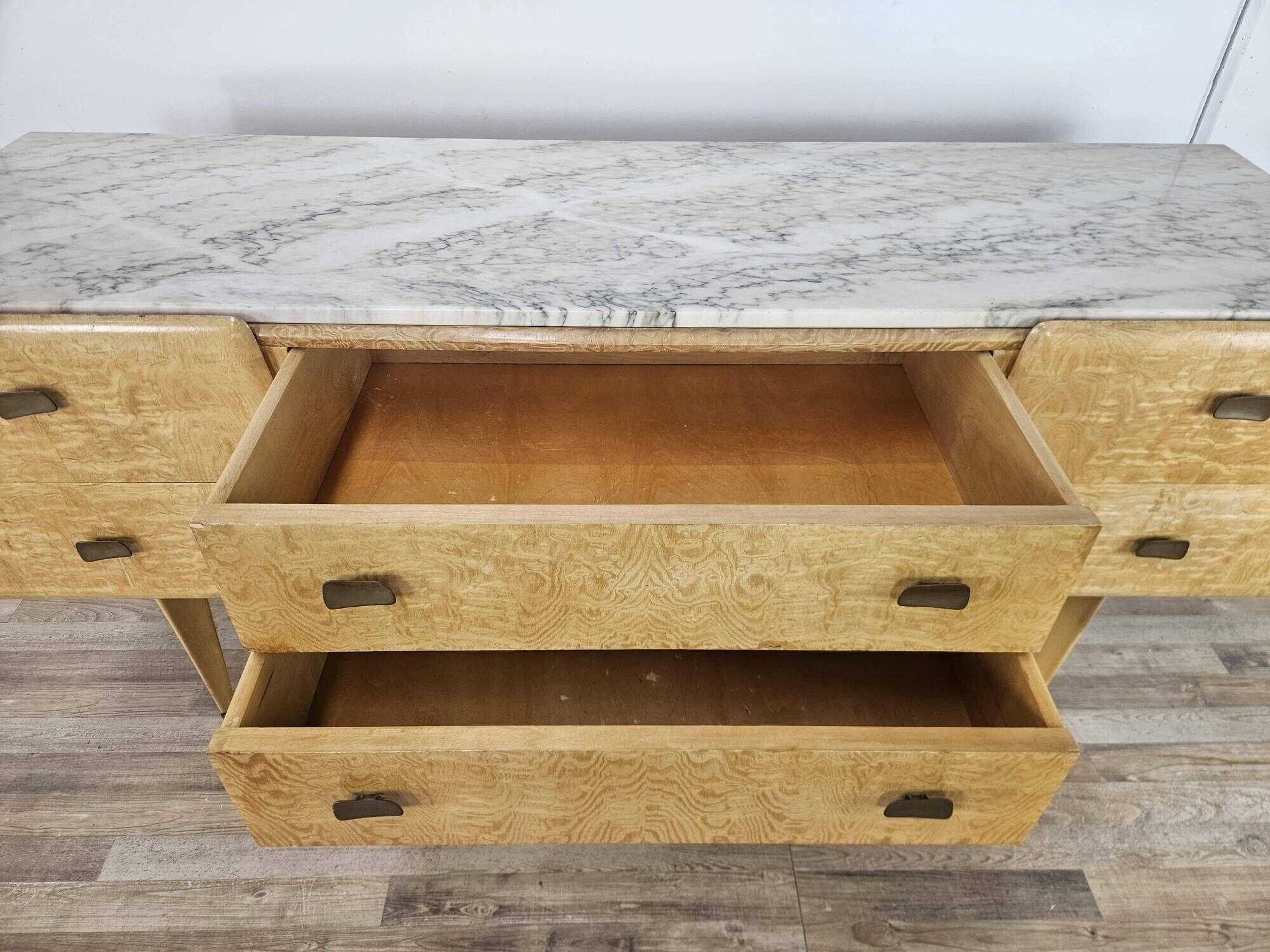 1950s maple chest of drawers with a marble top