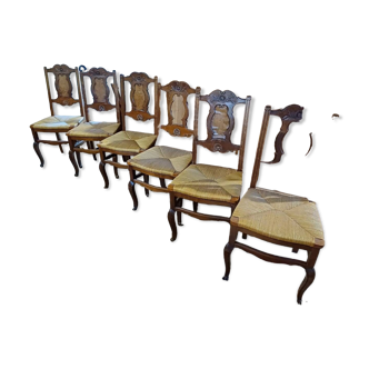 Suite of 6 straw chairs