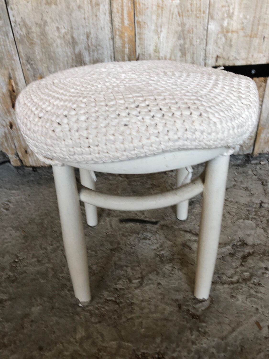 White wooden stool + vintage wool seat #a294