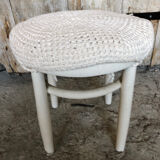 White wooden stool + vintage wool seat #a294
