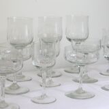 Service de verres en cristal ciselé, 3 x 6 verres, 18 verres au total, 1950, vintage
